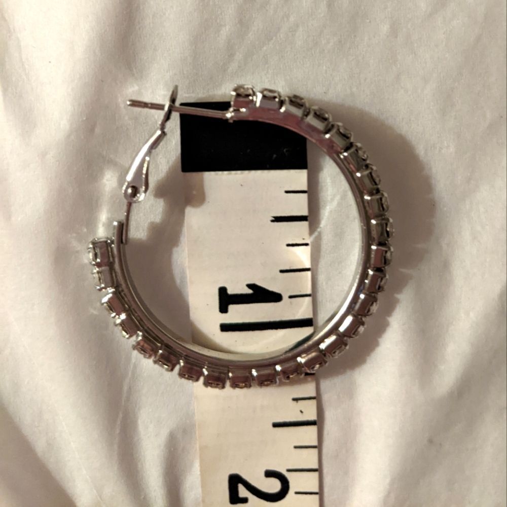 Silver Rhinestone Hoop Earrings Medium - Picture 8 of 8